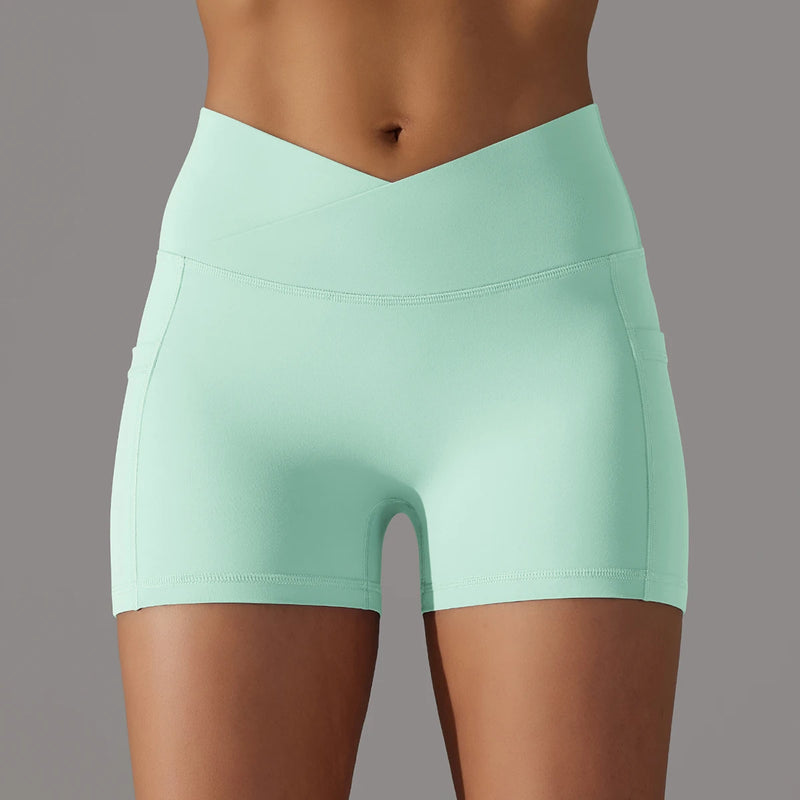 Shorts de Yoga de Cintura Alta com Bolsos