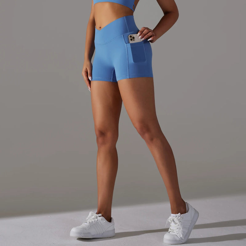 Shorts de Yoga de Cintura Alta com Bolsos