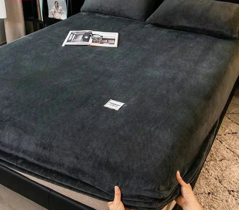 Lençol de pelúcia macio e quente com elástico capa de colchão fofo coral fleece roupa de cama inverno casal luxo cama de casal