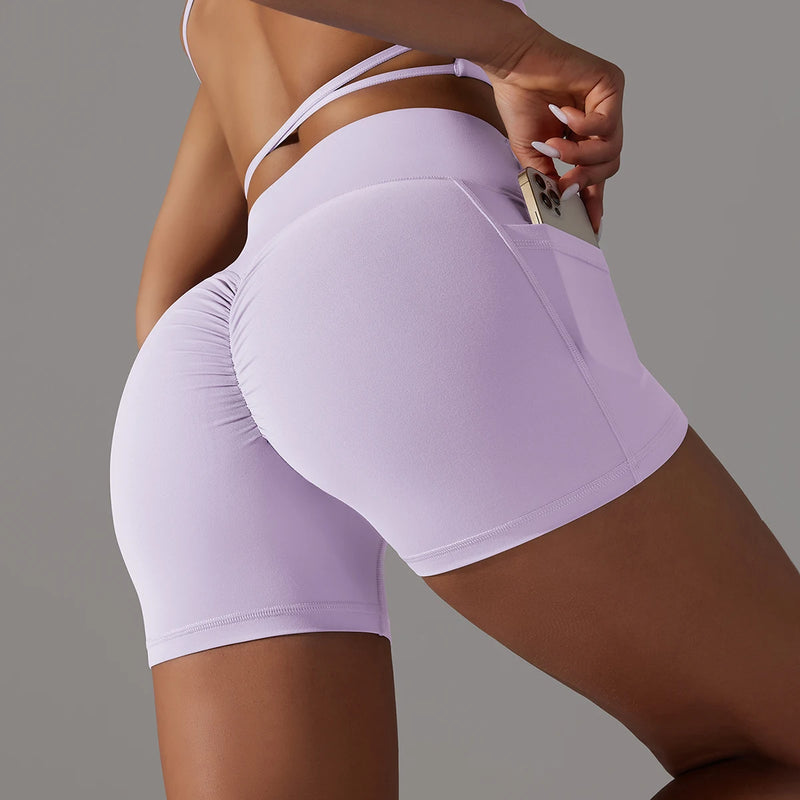 Shorts de Yoga de Cintura Alta com Bolsos