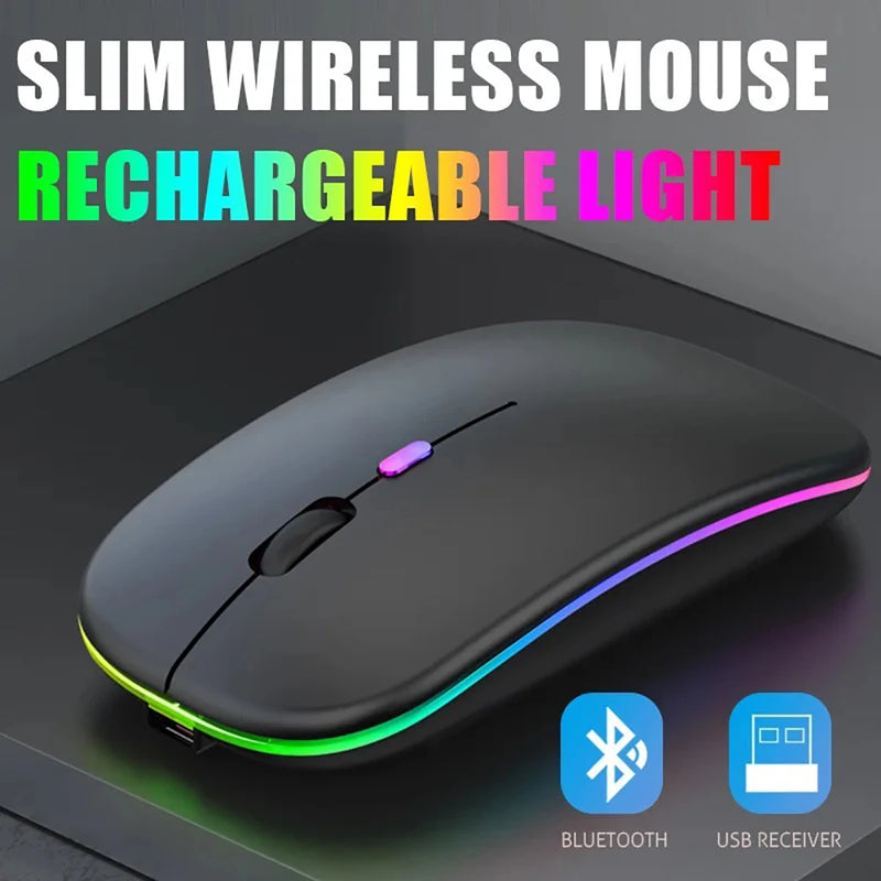 Mouse sem fio 2.4Ghz recarregável Bluetooth Mouse LED retroiluminado USB Gaming Mouse 1600DPI Mouses para computador PC Laptop Tablet